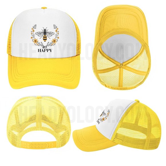 Be Happy Hats Bee Happy Baseball Hats With Bee Inside Flower Enjoying Nectar - Picture 11 of 16